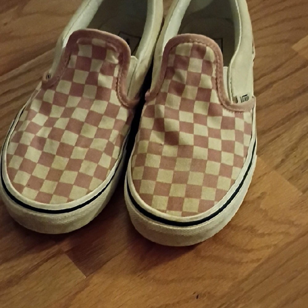 Vans Pink and Cream Checkered Slip-Ons